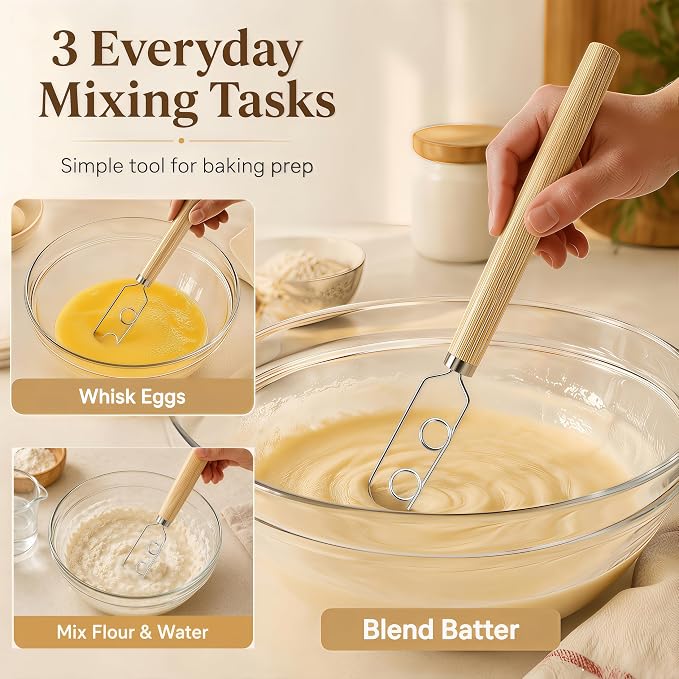 Digead Danish Dough Whisk, 304 Stainless Steel Dutch Whisk with Wooden Handle – Ergonomic Manual Mixing Tool for Home Baking: Heavy Dough, Sourdough Bread, Pizza Dough, Cake Batter (13 inch)