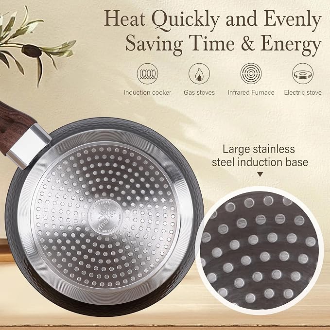 Kitchen Academy Induction Pots and Pans Set Non Stick - 12 Pcs Nonstick Kitchen Cookware Set, Black Hammered Cooking Pans Set