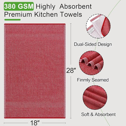 Mordimy Premium Kitchen Towels 8 Pack (18 x 28 Inches, Red), Large Cotton Kitchen Hand Towel, Flat & Terry Dish Towels for Drying Dishes, Super Absorbent Tea Dishtowels Set with Hanging Loop