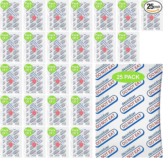 25-Pack High Capacity 2500cc Oxygen Absorbers for Food Storage – Individually Vacuum Sealed in 1-Pack, Food Grade with Oxygen Indicator – Ideal for 5-Gallon Mylar Bags, Buckets & Mason Jars