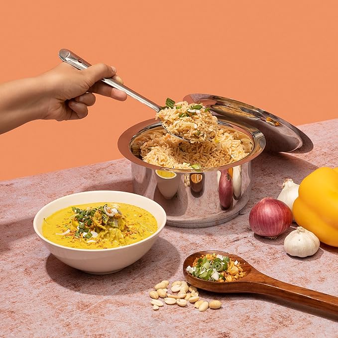 Vinod Stainless Steel 304 Grade Tope/Patila/Topiya with Lid - Diameter 20 cm, Capacity 3 Litre, Induction and Gas Stove Friendly, 2 Year Warranty, Silver