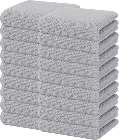 Homaxy 100% Cotton Waffle Weave Kitchen Dish Towels, Ultra Soft Absorbent Quick Drying Cleaning Towel, 13 x 28 Inches, 18-Pack, Light Gray
