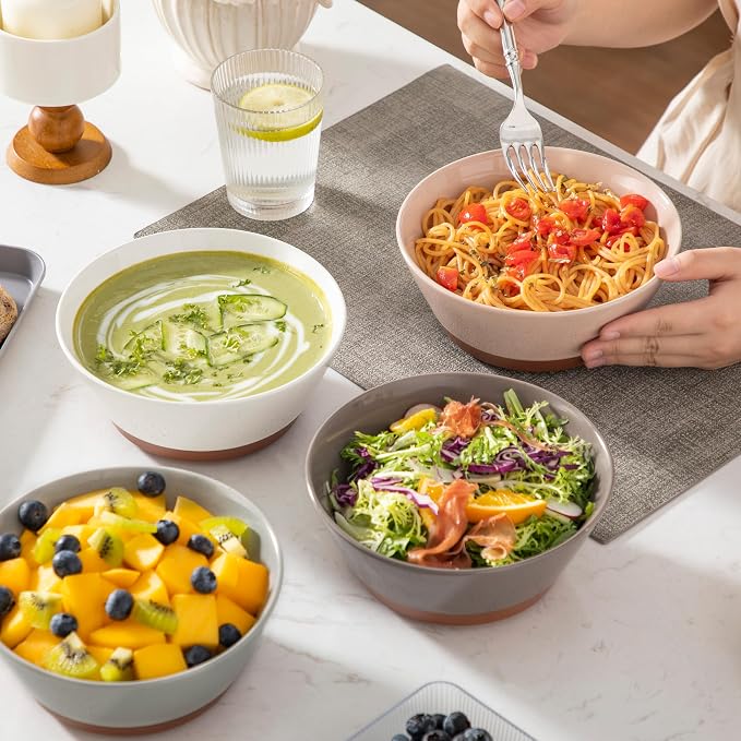 MALACASA Soup Bowls, Ceramic Salad Bowls Set of 4, 36oz Ceramic Bowls for Ramen, Cereal, Fruit and Pho, Microwave & Dishwasher Safe, Speckled Deep Bowls, Multicolor