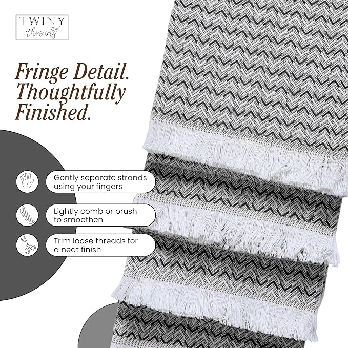 TWINY threads Kitchen Towel Chevron Weave, Premium Kitchen Linen Set, Large 100% Cotton Dish Rags, Absorbent Quick Drying for Daily Use, Washable Reusable, Set of 12, 16x26 Inches, Black
