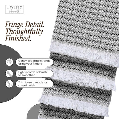 TWINY threads Kitchen Towel Chevron Weave, Premium Kitchen Linen Set, Large 100% Cotton Dish Rags, Absorbent Quick Drying for Daily Use, Washable Reusable, Set of 12, 16x26 Inches, Black