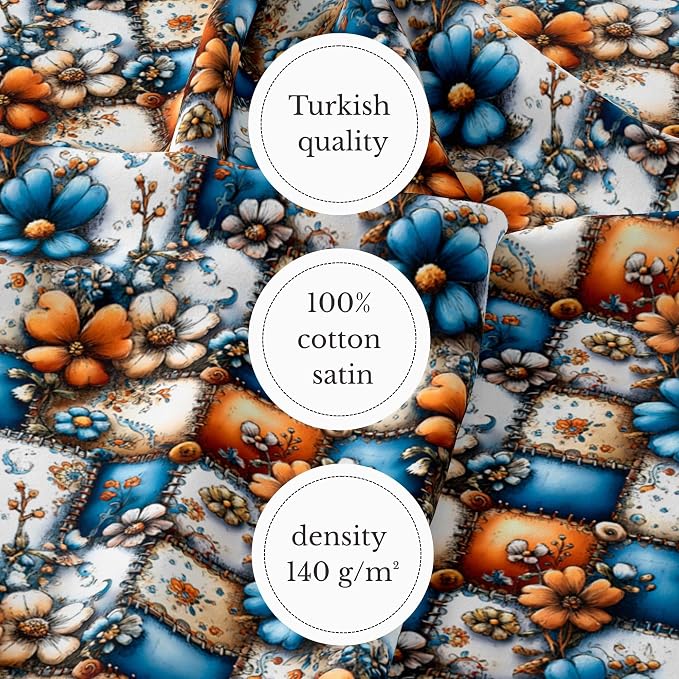 100% Cotton Fabric by the Yard – Turkish Quality Quilting & Sewing Fabric, 1 Yard x 1.69 Yards Wide, Patchwork Cotton for Crafts