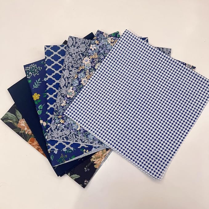 7Pcs 20" x 20" Cotton Fabric DIY Making Supplies Quilting Patchwork Fabric Fat Quarter Bundles DIY for Quilting Cotton Patchwork Cushions (Navy, 20 x 20 inches)