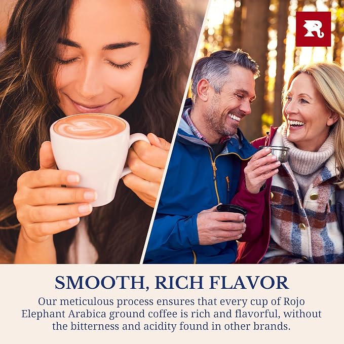 Rojo Elephant Caffeinated Ground Coffee, Single Origin Arabica Beans, Naturally Low Acid, Premium Ground Coffee (11 oz Bag) (Light Roast - Alexander Hamilton)