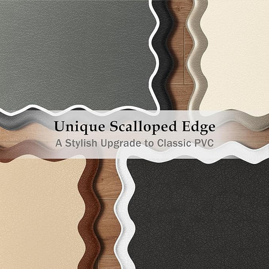 Arenarug Scalloped Black Gray Kitchen Mats Rugs Sets of 2 Cushioned Anti Fatigue Floor Mat Waterproof Kitchen Rugs Non Slip Foam Comfort Standing Mat for Sink Laundry, 17.3"x30"+17.3"x59"