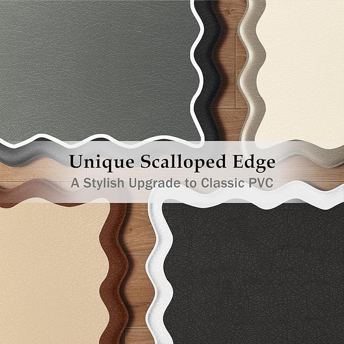 Arenarug Scalloped Black White Kitchen Mats Rugs Sets of 2 Cushioned Anti Fatigue Floor Mat Waterproof Kitchen Rugs Non Slip Foam Comfort Standing Mat for Sink Laundry, 17.3"x30"+17.3"x59"