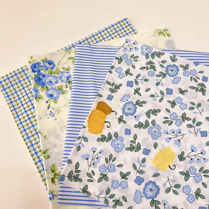 7Pcs 20" x 20" Cotton Fabric DIY Making Supplies Quilting Patchwork Fabric Fat Quarter Bundles DIY for Quilting Cotton Patchwork Cushions (Blue, 20 x 20 inches)