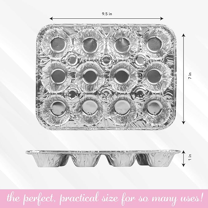 PLASTICPRO Aluminum Foil Muffin Pans Reusable and Disposable, Holds 12 Mini Cupcakes/Muffin foil Pan Pack of 50