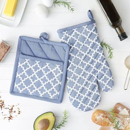 DII Lattice Basics Collection Kitchen Essentials, Oven Mitt & Potholder Set, Stonewash Blue, 2, Piece