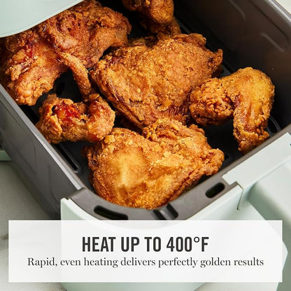 Martha Stewart 6QT Air Fryer, 6-in-1, Bake, Broil, Roast, Air Fry, Dehydrate, Reheat, Ceramic Non-Stick Basket, Crispy Results Fast, 400°F Max Temp, Shake Reminder, Honeydew Green
