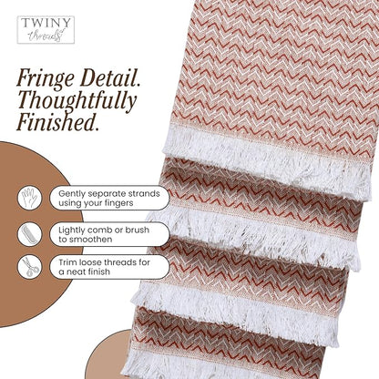 TWINY threads Kitchen Dish Towel Chevron Weave, Premium Large 100% Cotton Kitchen Linen Set, Dish Rags and Wash Rags, Absorbent Quick Drying, Washable Reusable, Pack of 4, 16 x 26 Inch, Rust