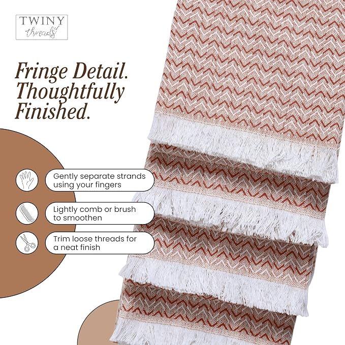 TWINY threads Kitchen Dish Towel Chevron Weave, Premium Large 100% Cotton Kitchen Linen Set, Dish Rags and Wash Rags, Absorbent Quick Drying, Washable Reusable, Pack of 12, 16 x 26 Inch, Rust