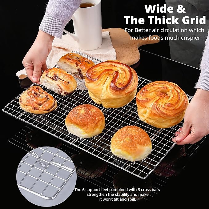 Prestige Baking Cooling Rack 11.5 x 16.5 in Cookware. Air Frying, Baking & Cooking. BPA free, food grade & thick. 100% stainless steel. Chef, professional cook approved.