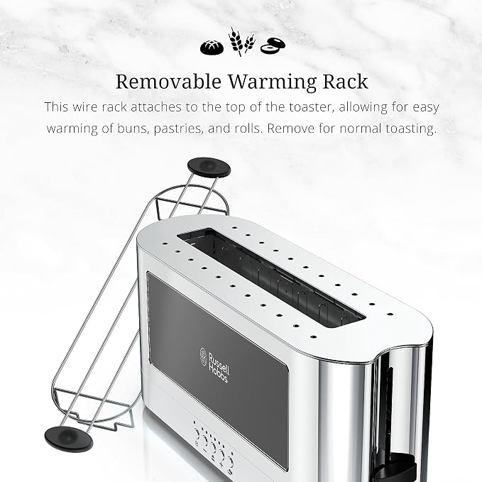 Russell Hobbs TRL9300BKR 2-Slice Glass Accent Long Toaster, Black & Silver