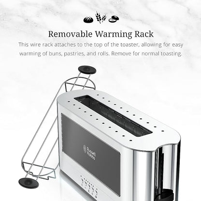 Russell Hobbs TRL9300BKR 2-Slice Glass Accent Long Toaster, Black & Silver