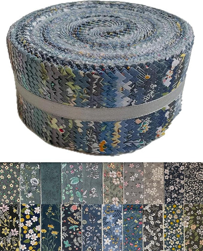 40 Strip Jelly Roll Fabric Strips for Sewing, 100% Cotton Fabric for Quilting Crafting, Precut Fabric Bundles, Patchwork Precut Quilt Squares-2.5" x 44" Foggy Capital