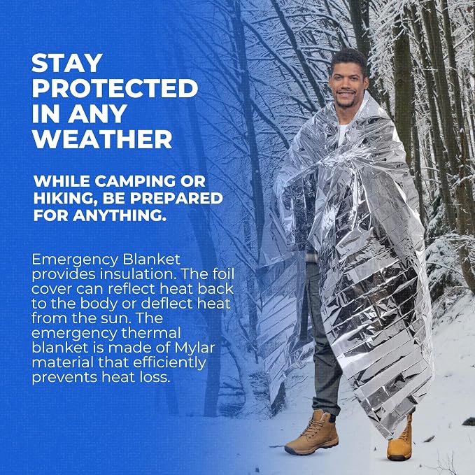 CloudTen Premium Quality Emergency Blanket Bundle | 10 Tear Resistant Blankets Plus Emergency Whistle | Reusable Emergency Mylar Blankets for Survival Gear and Supplies or Camping Essentials