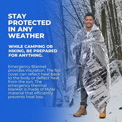 CloudTen Premium Quality Emergency Blanket Bundle | 10 Tear Resistant Blankets Plus Emergency Whistle | Reusable Emergency Mylar Blankets for Survival Gear and Supplies or Camping Essentials