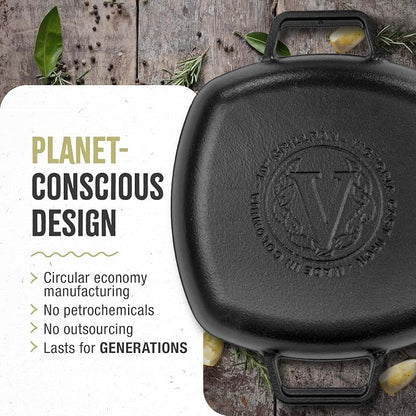Victoria Cast Iron Square Grill Pan with Double Loop Handles, Made in Colombia, 10 Inches