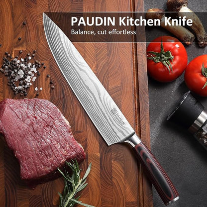 PAUDIN Chef Knife, 10 Inch Meat Knife, Ultra Sharp Brisket Slicing Knives, High Carbon Stainless Steel Kitchen Knife with Ergonomic Handle for BBQ, Roast, Meats and Vegetables