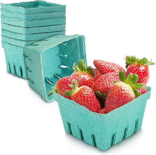 FMP Brands 44 Pack Pint Green Molded Pulp Fiber Berry Basket Produce Vented Container for Fruit and Vegetable, Farmer Market, Grocery Stores and Backyard Party