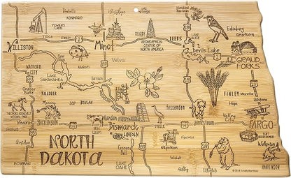Totally Bamboo Destination North Dakota State Shaped Serving and Cutting Board, Includes Hang Tie for Wall Display