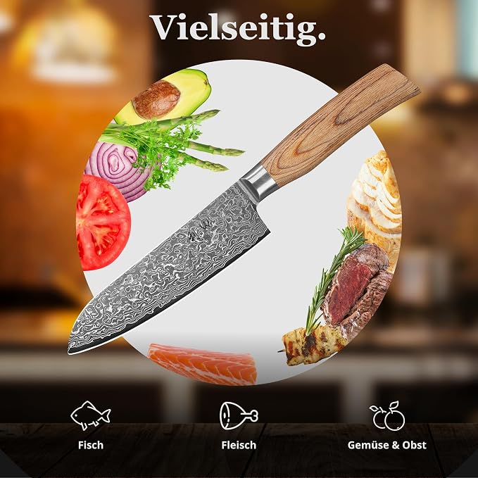 Wakoli EDIB Pro Damascus Santoku Knife – Japanese Style Kitchen Knife | 6.3-Inch Genuine Damascus Steel Blade with VG10 Core | Ergonomic Pakkawood Handle | High Cutting Performance