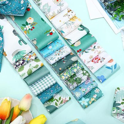 Kingdder Jelly Fabric Quilting Strips, Patchwork Roll 2.55 Inch Roll up Cotton Patchwork Jelly Fabric Craft for Quilters and Sewing DIY Crafts(Green Flower)