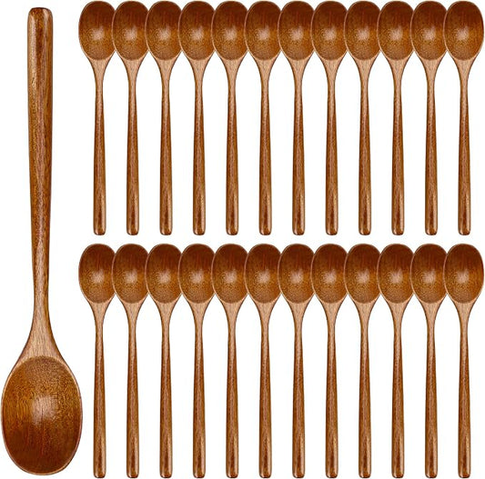 Wooden Spoons for Eating Mixing Stirring, 24 Pieces Long Handle Wooden Spoon, 9 Inch Wood Soup Spoons with Japanese Style Kitchen Utensil