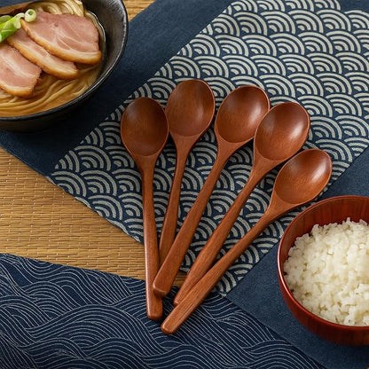 Wooden Spoons for Eating Mixing Stirring, 24 Pieces Long Handle Wooden Spoon, 9 Inch Wood Soup Spoons with Japanese Style Kitchen Utensil