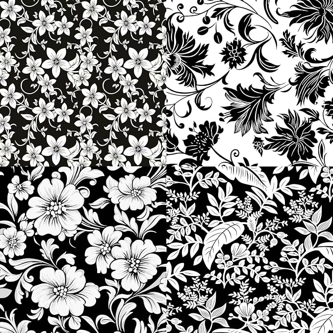 HANPATQUI 50PCS 12 x 12 inch 100% Cotton Fat Quarters Fabric for Sewing and Quilting Bundles Precut Fabric Square for DIY Craft Patchwork-Black and White
