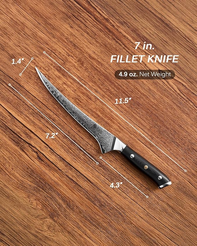 KYOKU 7" Japanese Damascus Fillet Knife for Fish, Filet Boning Knife for Fishing Skinning for Professional & Home Chefs,Ultra Sharp VG10 Full Tang Butcher Knife for Filleting Deboning Meat Cutting