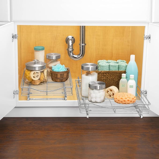 LYNK PROFESSIONAL® Pull Out Cabinet Organizer, 17" x 18" Slide Out Cabinet Organizer Pull Out Drawer – Pull Out Shelves for Kitchen Cabinets – Under Sink Organizers - Lifetime Ltd. Warranty, Chrome