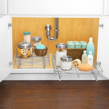 LYNK PROFESSIONAL® Pull Out Cabinet Organizer, 17" x 18" Slide Out Cabinet Organizer Pull Out Drawer – Pull Out Shelves for Kitchen Cabinets – Under Sink Organizers - Lifetime Ltd. Warranty, Chrome