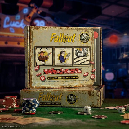 Bones Coffee Company Fallout Sin City Coffee Collector's Box, 2 Flavored Coffee Low Acid Medium Roast Arabica Beans Specialty Gifts, Auto Drip and French Press Compatible, 12 oz Pack of 2 Ground