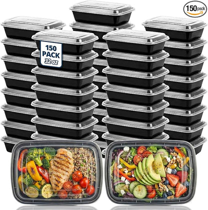 TIYA Food Containers - 32 oz Bulk 150 Pack with Lids - Rectangular Plastic To-Go Containers - Reusable, Microwavable, Dishwasher Safe - Leak-Proof for Meal Prep - BPA-Free