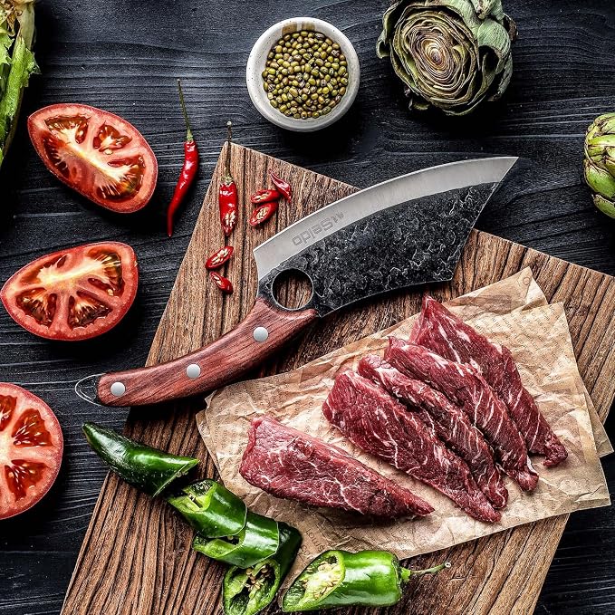 Seido Knives Hakai Chef Cleaver Knife | High Carbon Stainless Steel Meat Cleaver for Kitchen, Camping & BBQ | Japanese-Style Butcher Knife with Ergonomic Rosewood Handle & Leather Sheath