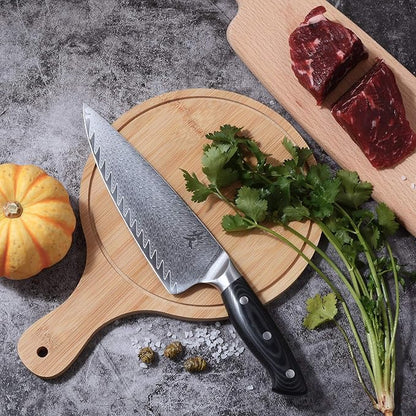 SAMCOOK Damascus Chef Knife - 8 Inch Professional Sharp Kitchen Knife - Japanese VG-10 High Carbon Stainless Steel Gyuto Cooking knife - Ergonomic Micarta Wood Handle with Gift Box