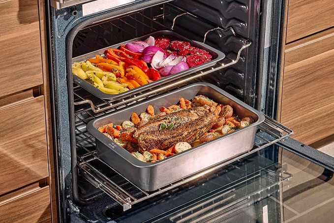 Chicago Metallic 7-Piece Nonstick Bakeware Nesting Set - Carbon Steel Baking Sheet, Loaf Pan, Muffin Pan, Cake Pan, Roaster and Cooling Rack