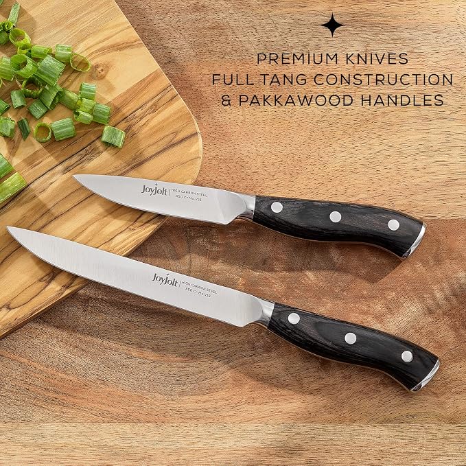 JoyJolt 2pc Kitchen Knife Set. 5.5” Utility Knife and 3.5” Paring Knife. High Carbon, x50 German Steel Tomato Knife, Magnetic Gift Boxed.
