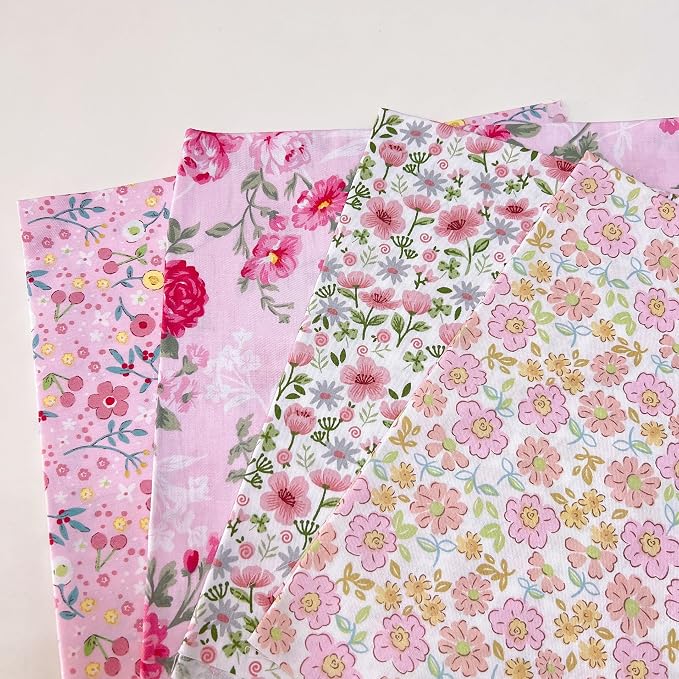 7Pcs 20" x 20" Cotton Fabric DIY Making Supplies Quilting Patchwork Fabric Fat Quarter Bundles DIY for Quilting Cotton Patchwork Cushions (Pink, 20 x 20 inches)