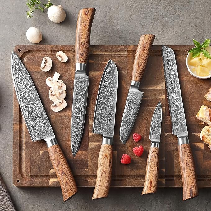 Wakoli EDIB Pro 6-Piece Damascus Knife Set, VG10 Core 67-Layer Damascus Steel Kitchen Knives with Ergonomic Pakkawood Handles, Chef Knife Set in Elegant Gift Box, Hand Wash Only