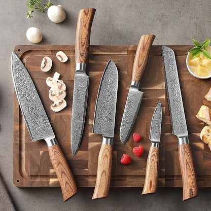 Wakoli EDIB Pro 6-Piece Damascus Knife Set, VG10 Core 67-Layer Damascus Steel Kitchen Knives with Ergonomic Pakkawood Handles, Chef Knife Set in Elegant Gift Box, Hand Wash Only