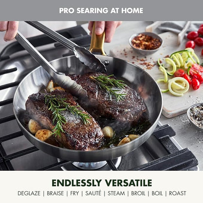 GreenPan Stainless Steel Tri-Ply Reserve 10 Piece Cookware Pots and Pans Set, Multiclad, Induction, Oven & Broiler Safe to 600°F, Heat Responsive Core, Dishwasher Safe, Glass Lids