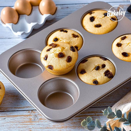Jumbo Muffin Pan 6 Cup, 13-inch Heavy-Duty Carbon Steel Nonstick 6-Cavity Large Cupcake Pan Bakeware for Oven Baking (Champagne Gold)