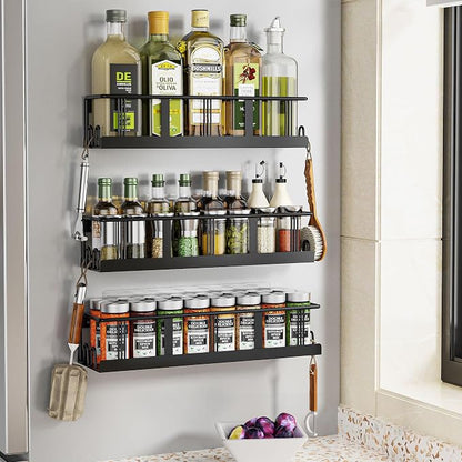 Bunoxea Spice Rack Wall Mounted 4 Pack, Space-Saving Spice Organizer for Spice Jars and Seasonings,Screw or Adhesive Hanging Spice Rack Organizer for Your Kitchen Cabinet,or Pantry Door